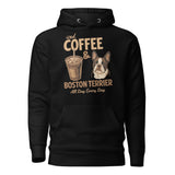 Iced Coffee & Boston Terrier All Day Every Day Unisex Hoodie . Black