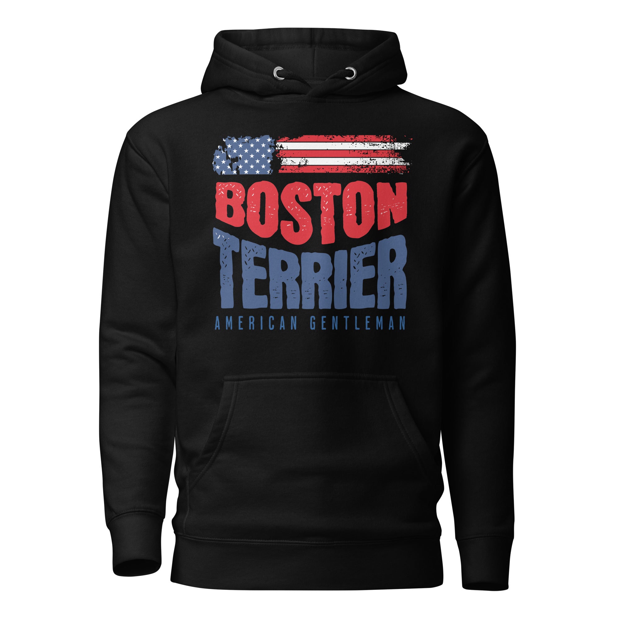 Boston Terrier American Flag Unisex Hoodie – 4th of July Patriotic Dog Tee | USA 250th Birthday Shirt . Black