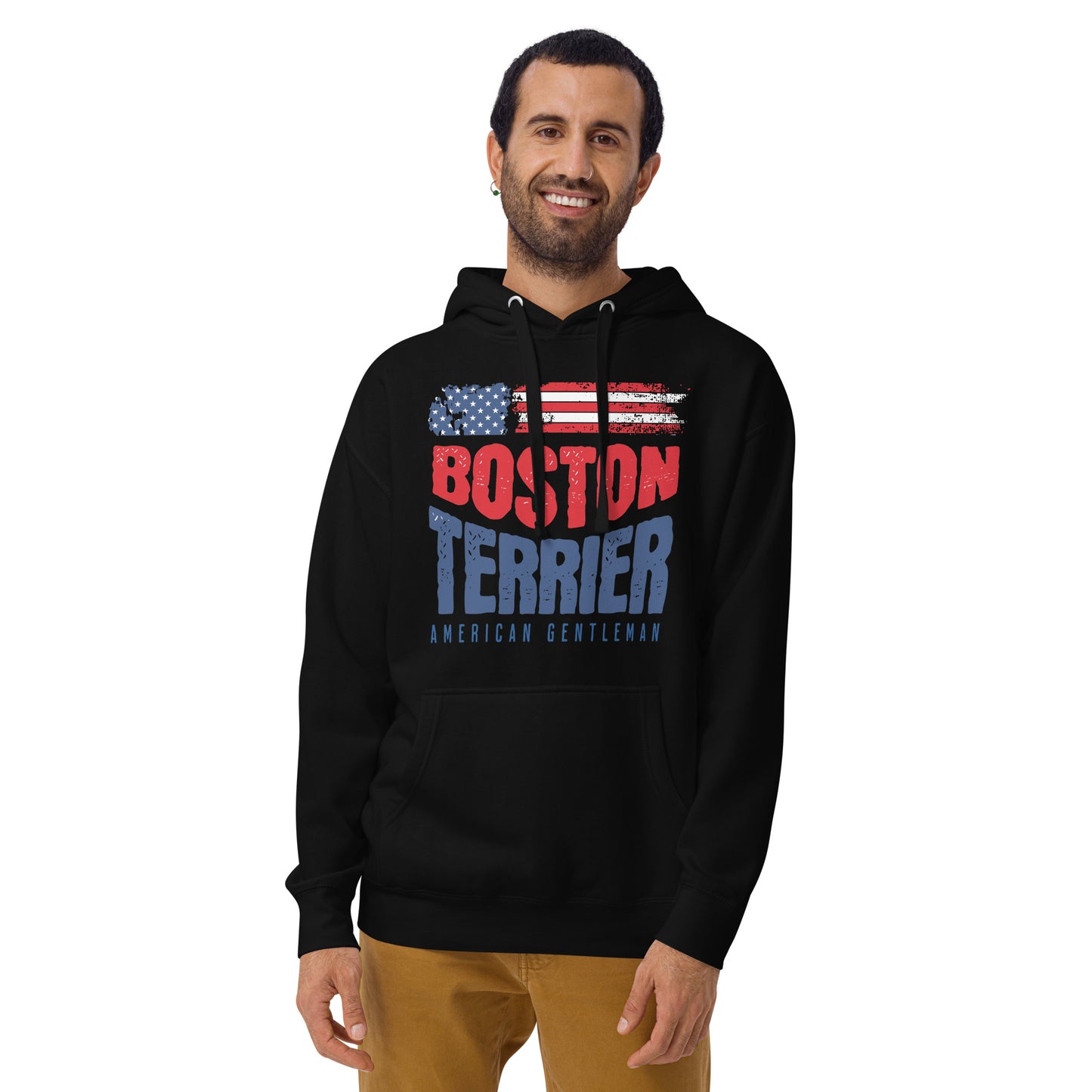 Boston Terrier American Flag Unisex Hoodie – 4th of July Patriotic Dog Tee | USA 250th Birthday Shirt .