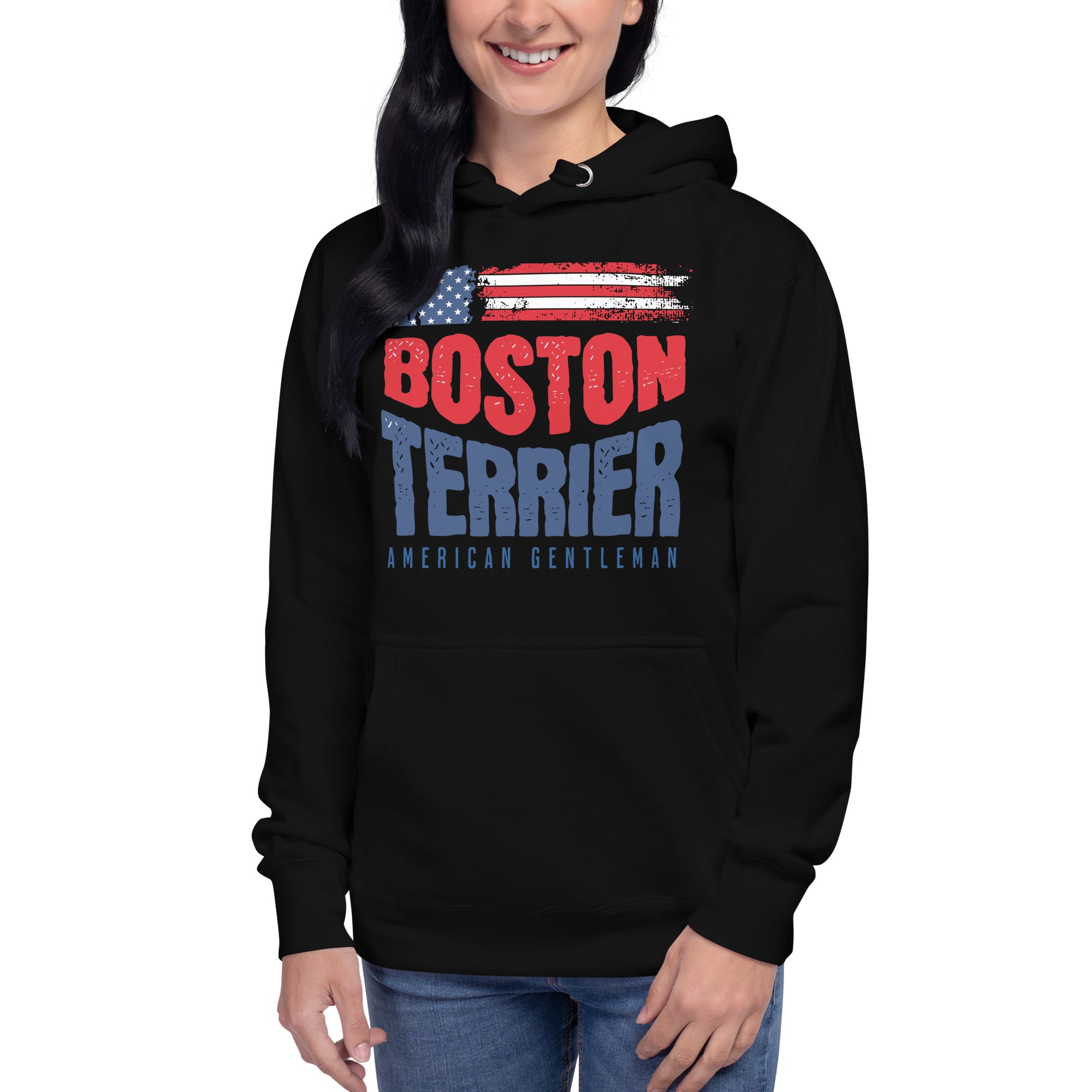 Boston Terrier American Flag Unisex Hoodie – 4th of July Patriotic Dog Tee | USA 250th Birthday Shirt .