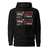 Boston Terrier Word Collage Unisex Hoodie – Dog Lover Typography Art . Black