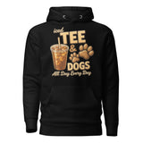 Iced Tea & Dogs All Day Every Day Unisex Hoodie - Funny Dog Lover Tee . Black