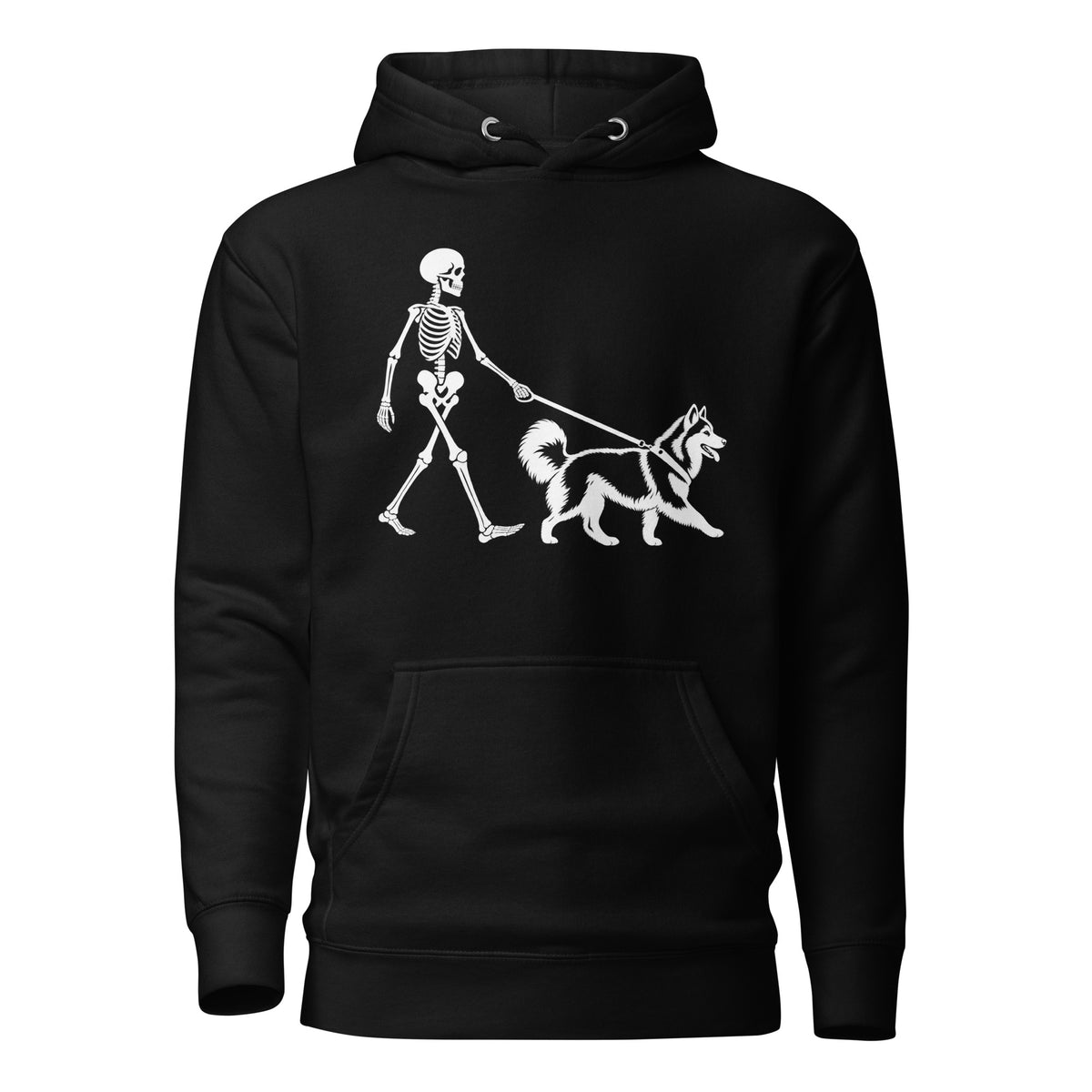Skeleton Walking Husky Halloween Unisex Hoodie . Black