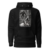 Boston Terrier Bigfoot Chase – Funny Sasquatch Dog Graphic Unisex Hoodie . Black