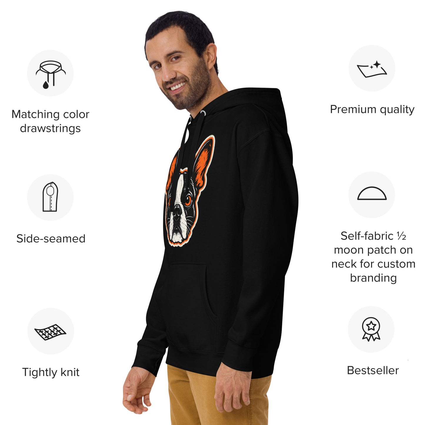 Halloween Boston Terrier Face Unisex Hoodie .