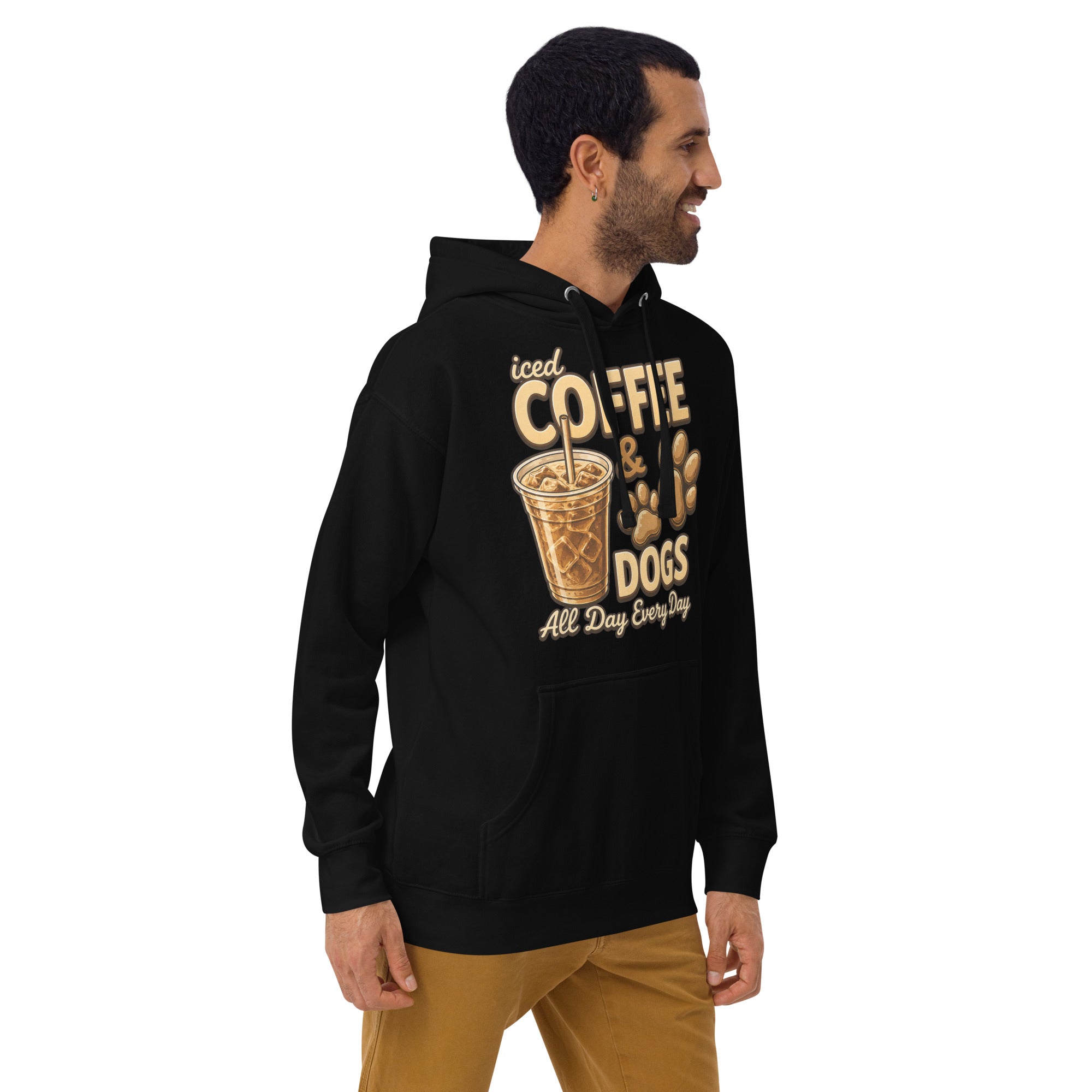 Iced Coffee & Dogs All Day Every Day Unisex Hoodie - Funny Dog Lover Tee .