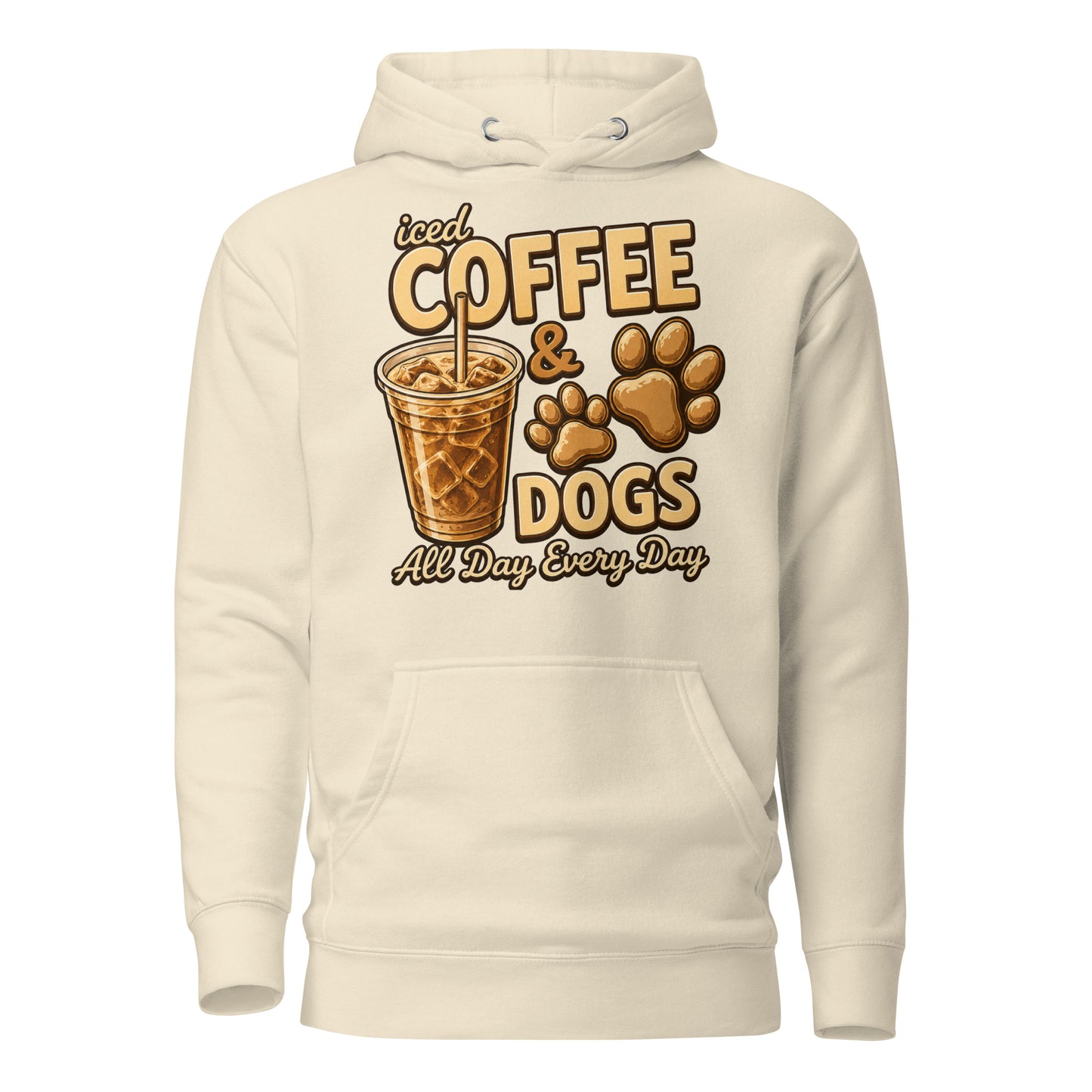 Iced Coffee & Dogs All Day Every Day Unisex Hoodie - Funny Dog Lover Tee . Bone