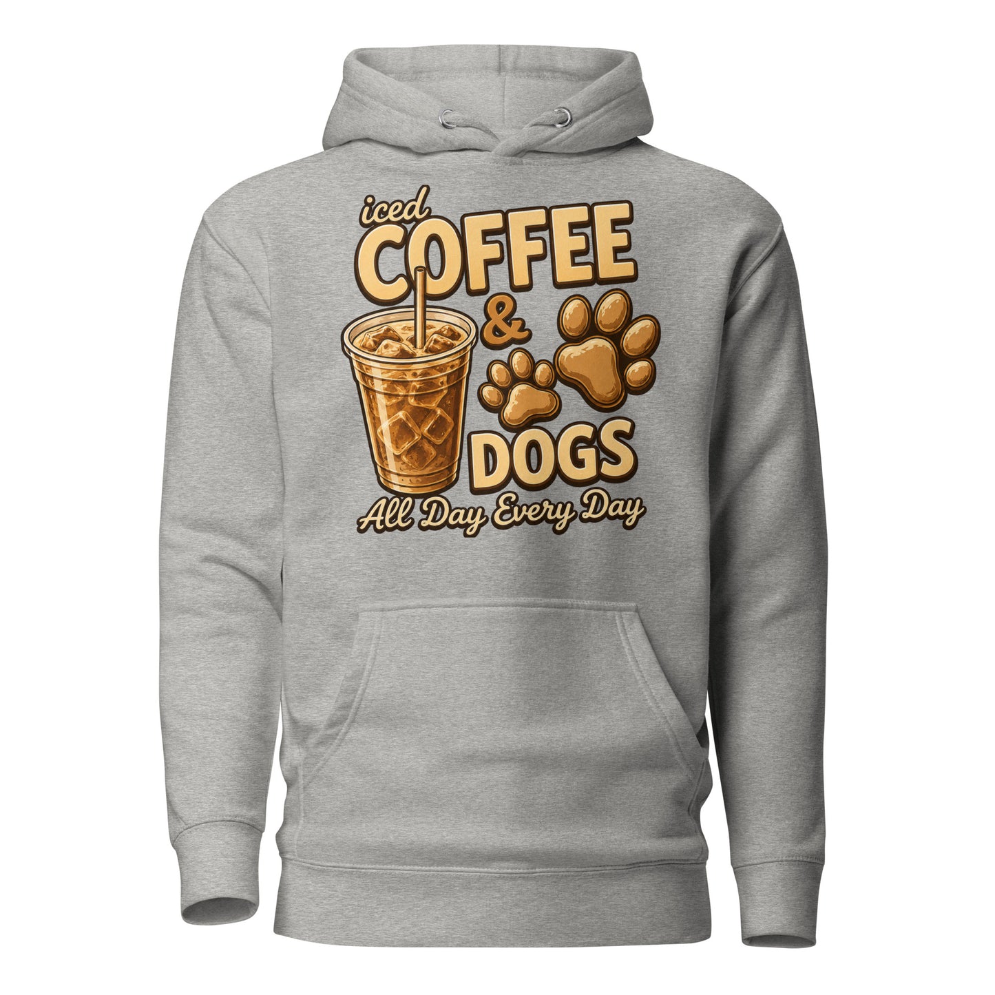 Iced Coffee & Dogs All Day Every Day Unisex Hoodie - Funny Dog Lover Tee . Carbon Grey
