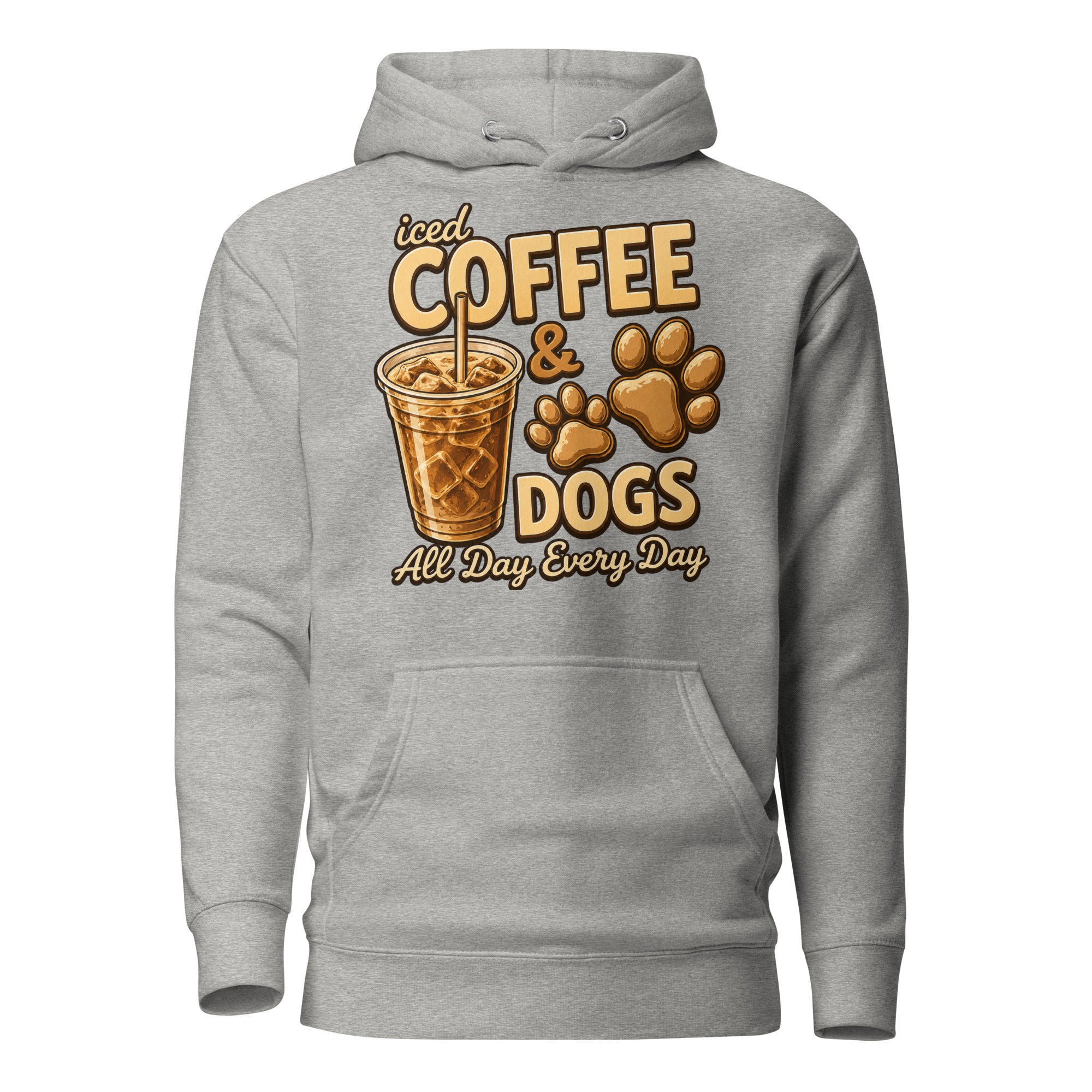 Iced Coffee & Dogs All Day Every Day Unisex Hoodie - Funny Dog Lover Tee . Carbon Grey