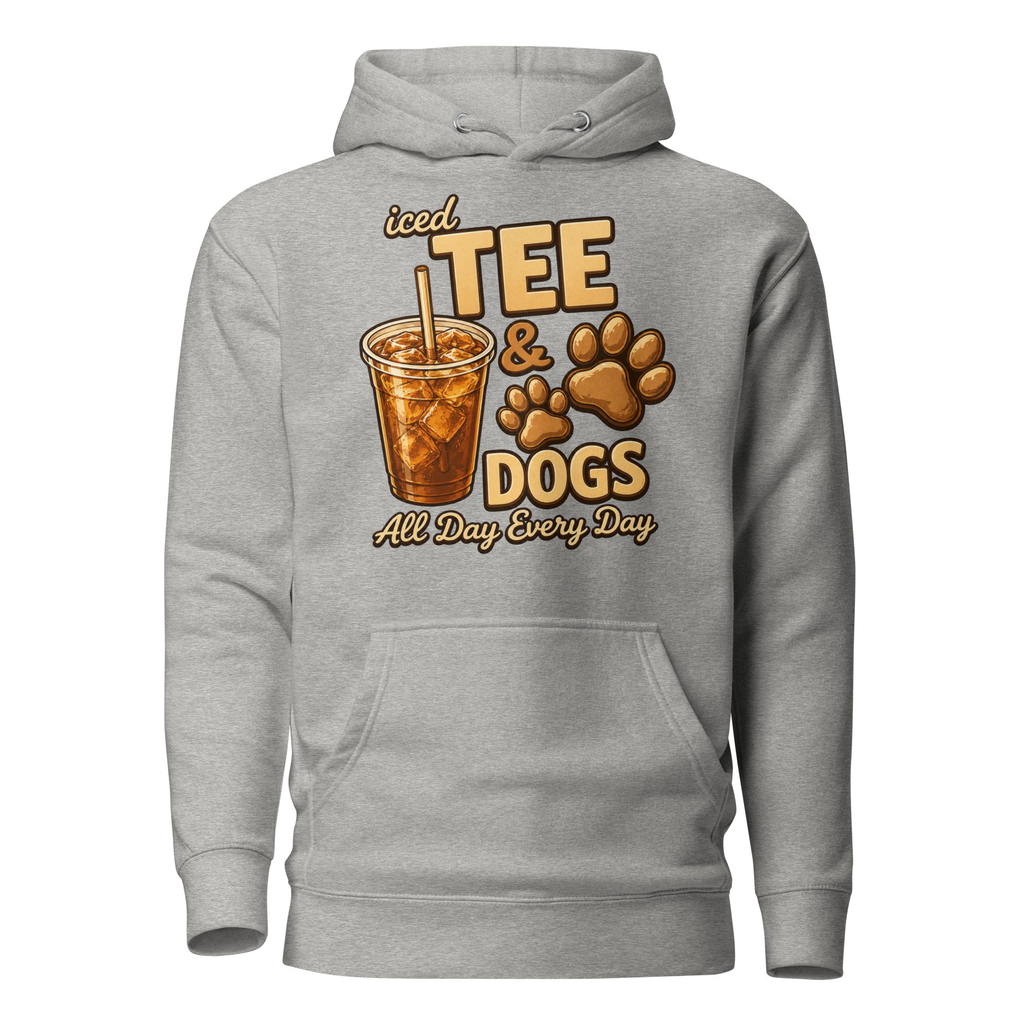Iced Tea & Dogs All Day Every Day Unisex Hoodie - Funny Dog Lover Tee . Carbon Grey