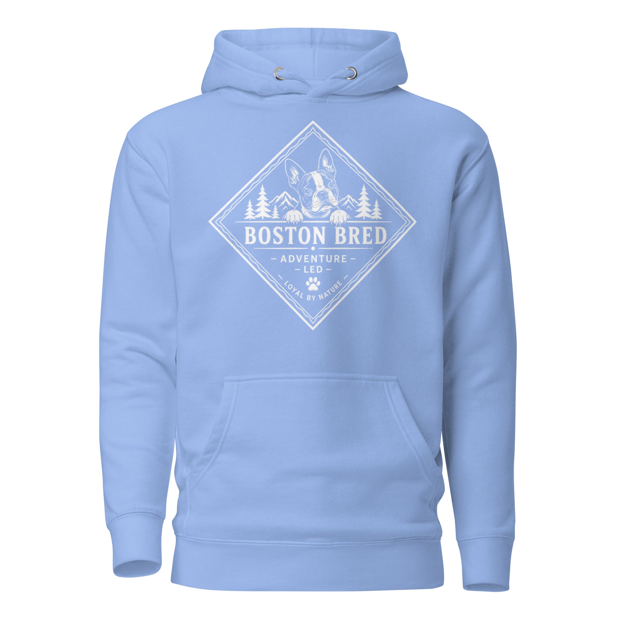 Boston Bred Adventure Led – Outdoor And Hiking Dog Lover Unisex Hoodie . Carolina Blue