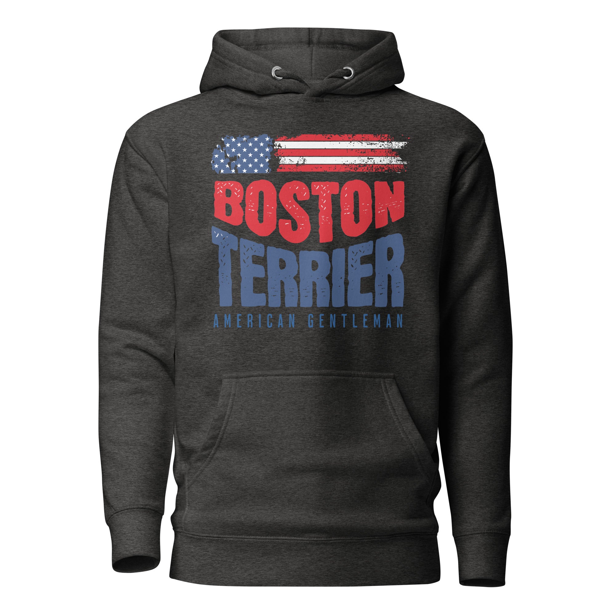 Boston Terrier American Flag Unisex Hoodie – 4th of July Patriotic Dog Tee | USA 250th Birthday Shirt . Charcoal Heather