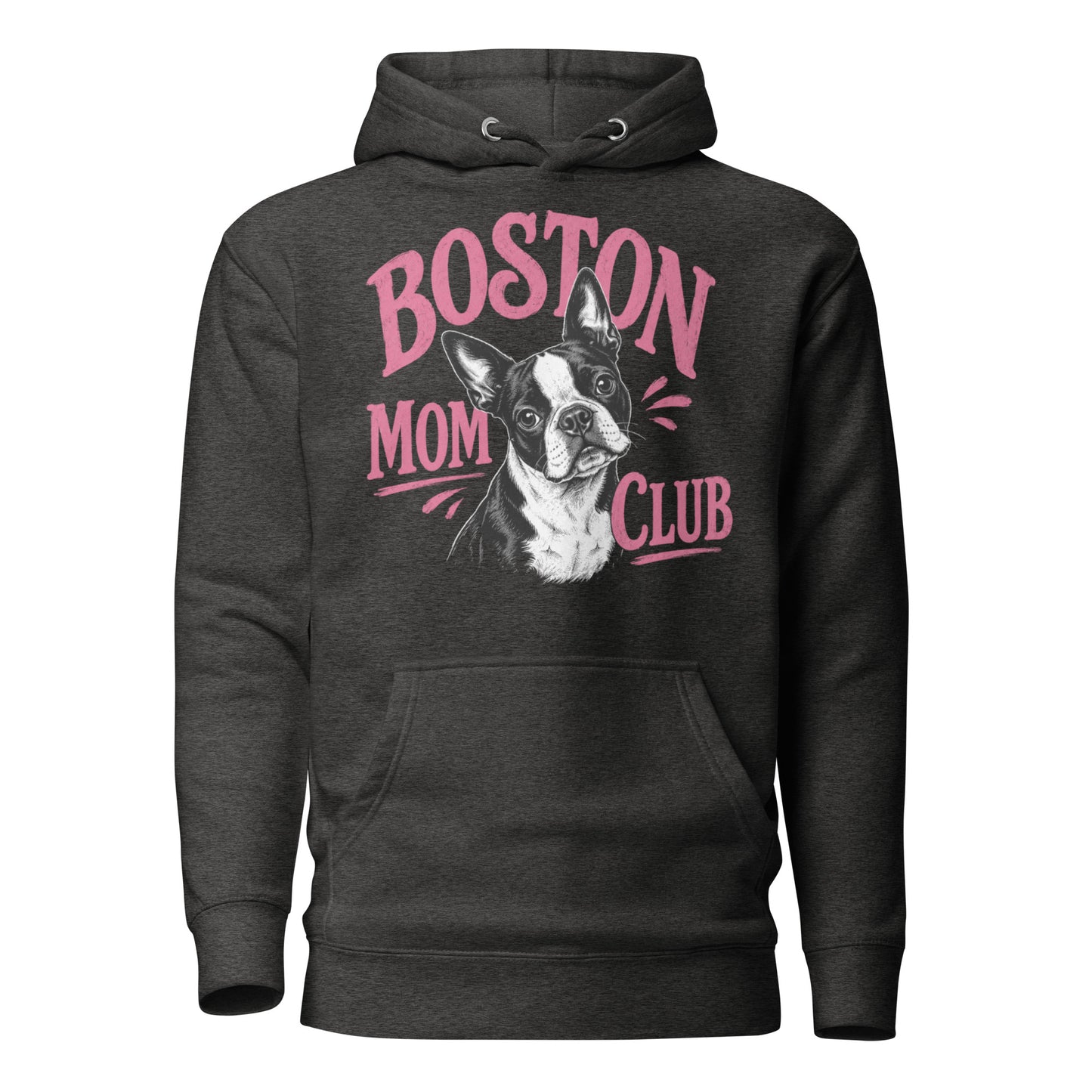 Boston Mom Club Hoodie . Charcoal Heather
