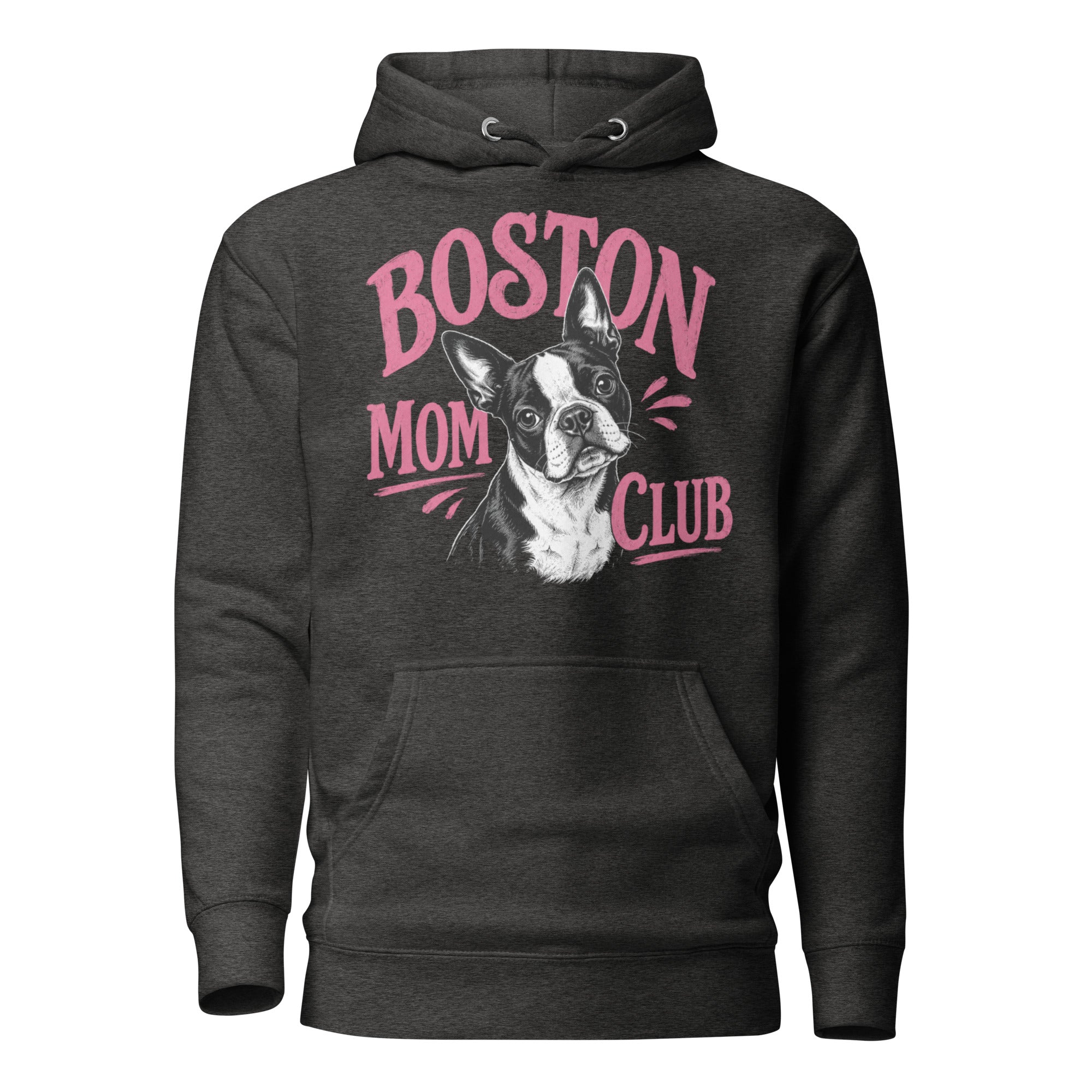 Boston Mom Club Hoodie . Charcoal Heather