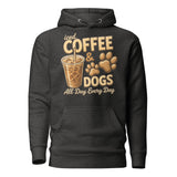 Iced Coffee & Dogs All Day Every Day Unisex Hoodie - Funny Dog Lover Tee . Charcoal Heather