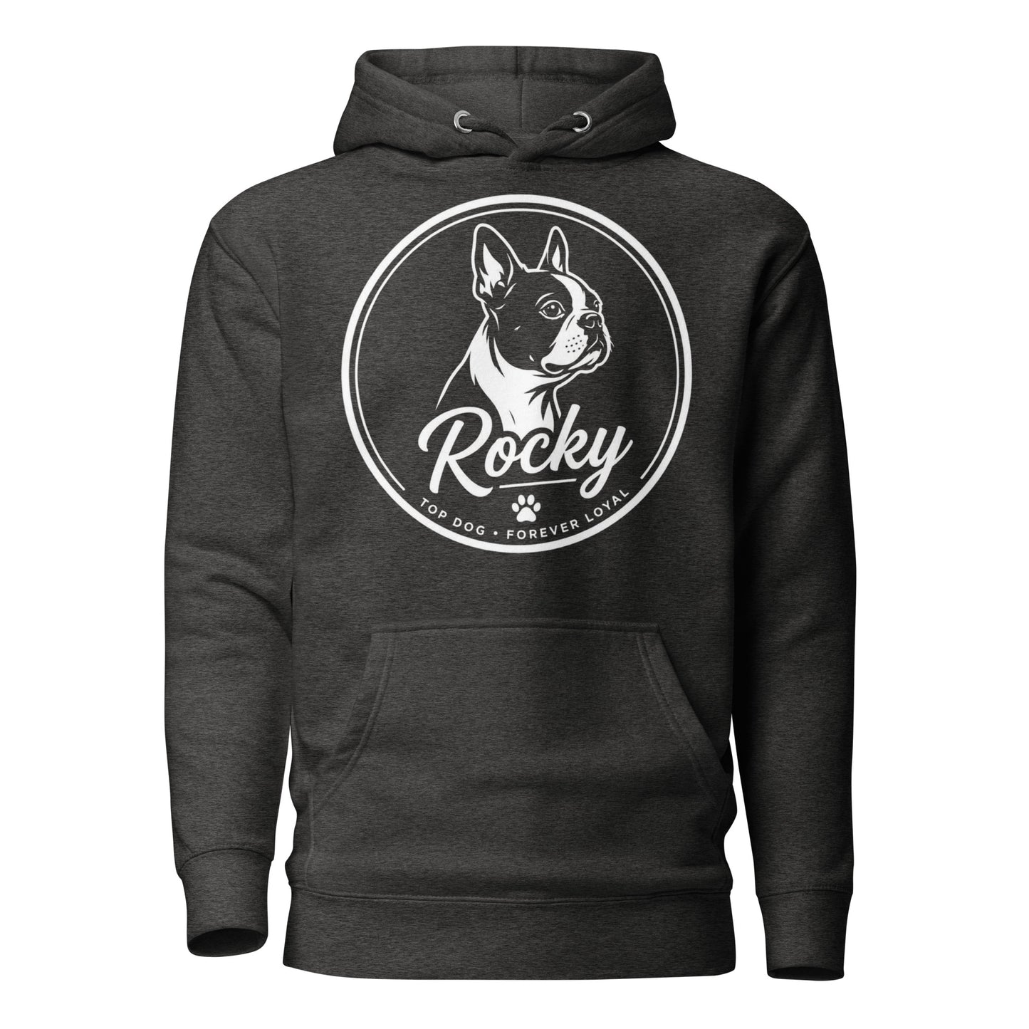 Personalized Dog Silhouette Unisex Premium Hoodie with Custom Name & Tagline . Charcoal Heather