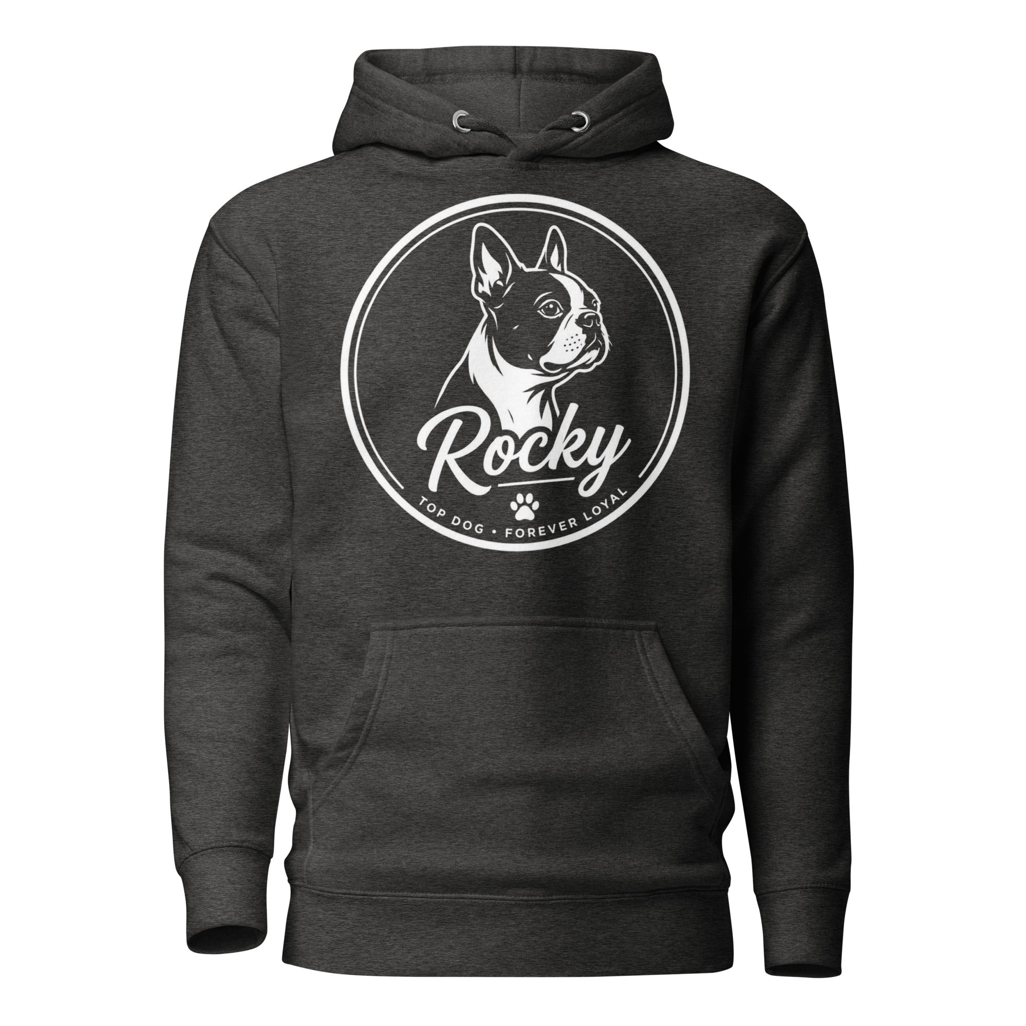 Personalized Dog Silhouette Unisex Premium Hoodie with Custom Name & Tagline . Charcoal Heather