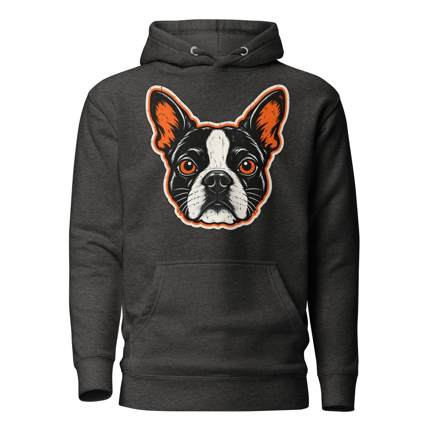 Halloween Boston Terrier Face Unisex Hoodie . Charcoal Heather
