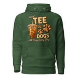 Iced Tea & Dogs All Day Every Day Unisex Hoodie - Funny Dog Lover Tee . Forest Green