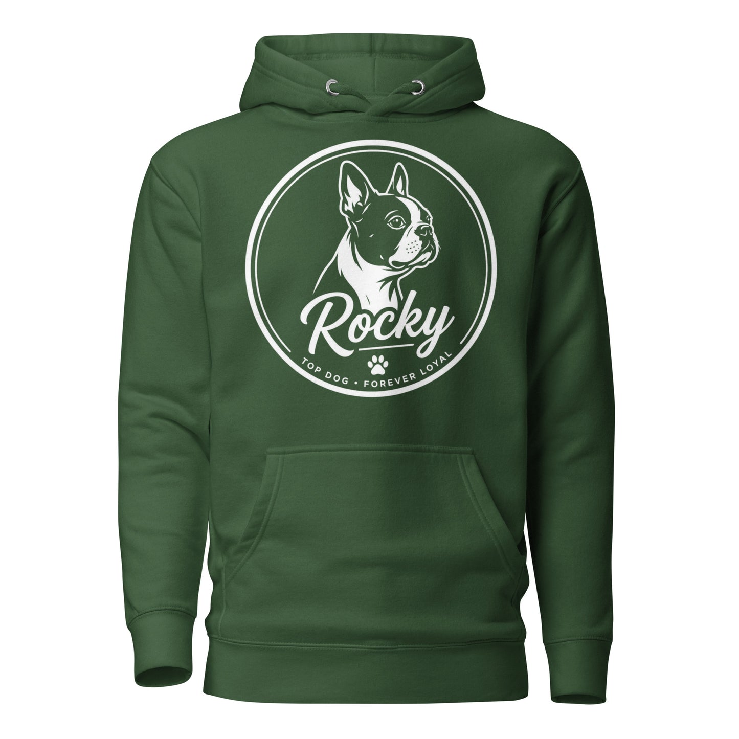 Personalized Dog Silhouette Unisex Premium Hoodie with Custom Name & Tagline . Forest Green