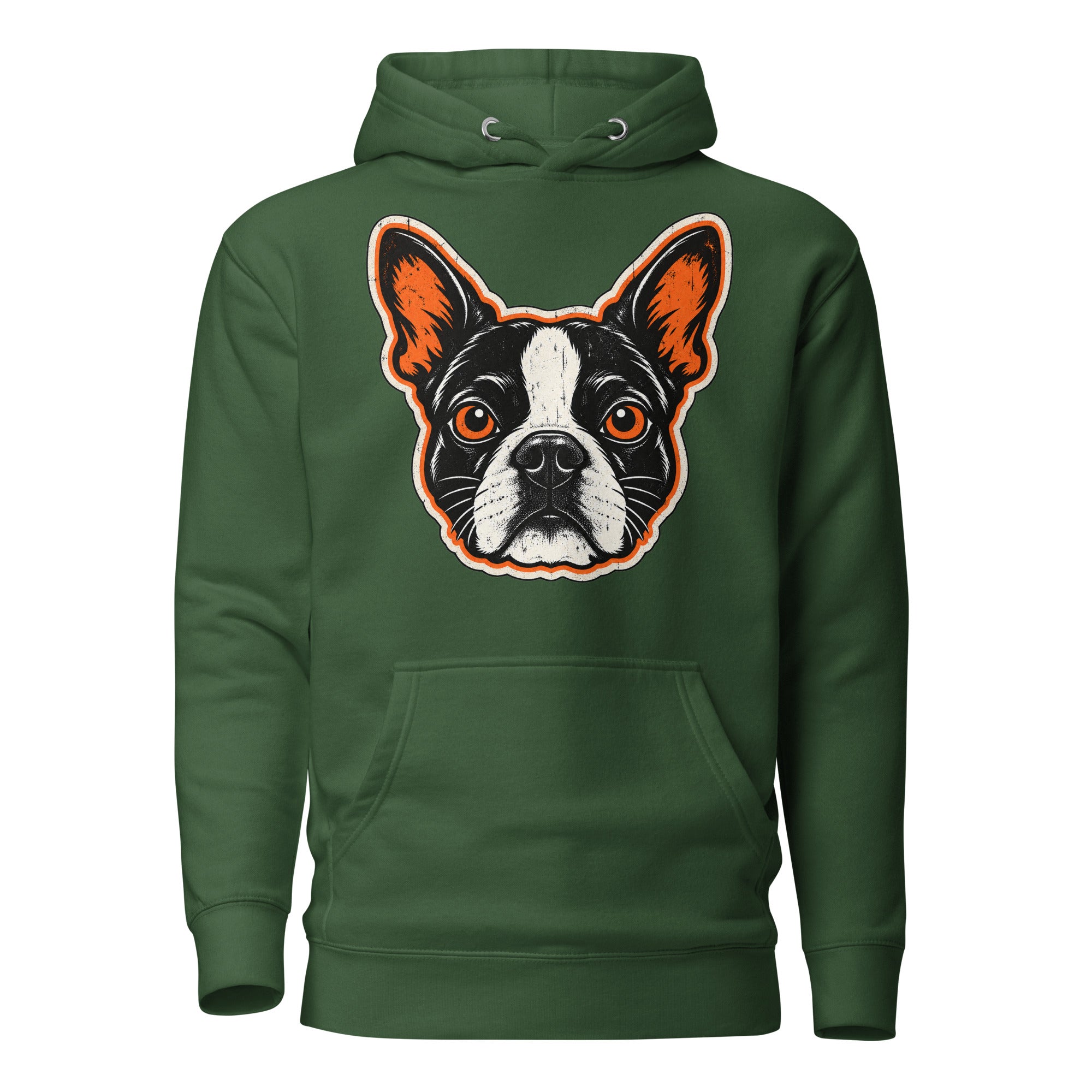 Halloween Boston Terrier Face Unisex Hoodie . Forest Green