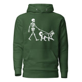 Skeleton Walking Husky Halloween Unisex Hoodie . Forest Green