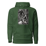 Boston Terrier Bigfoot Chase – Funny Sasquatch Dog Graphic Unisex Hoodie . Forest Green