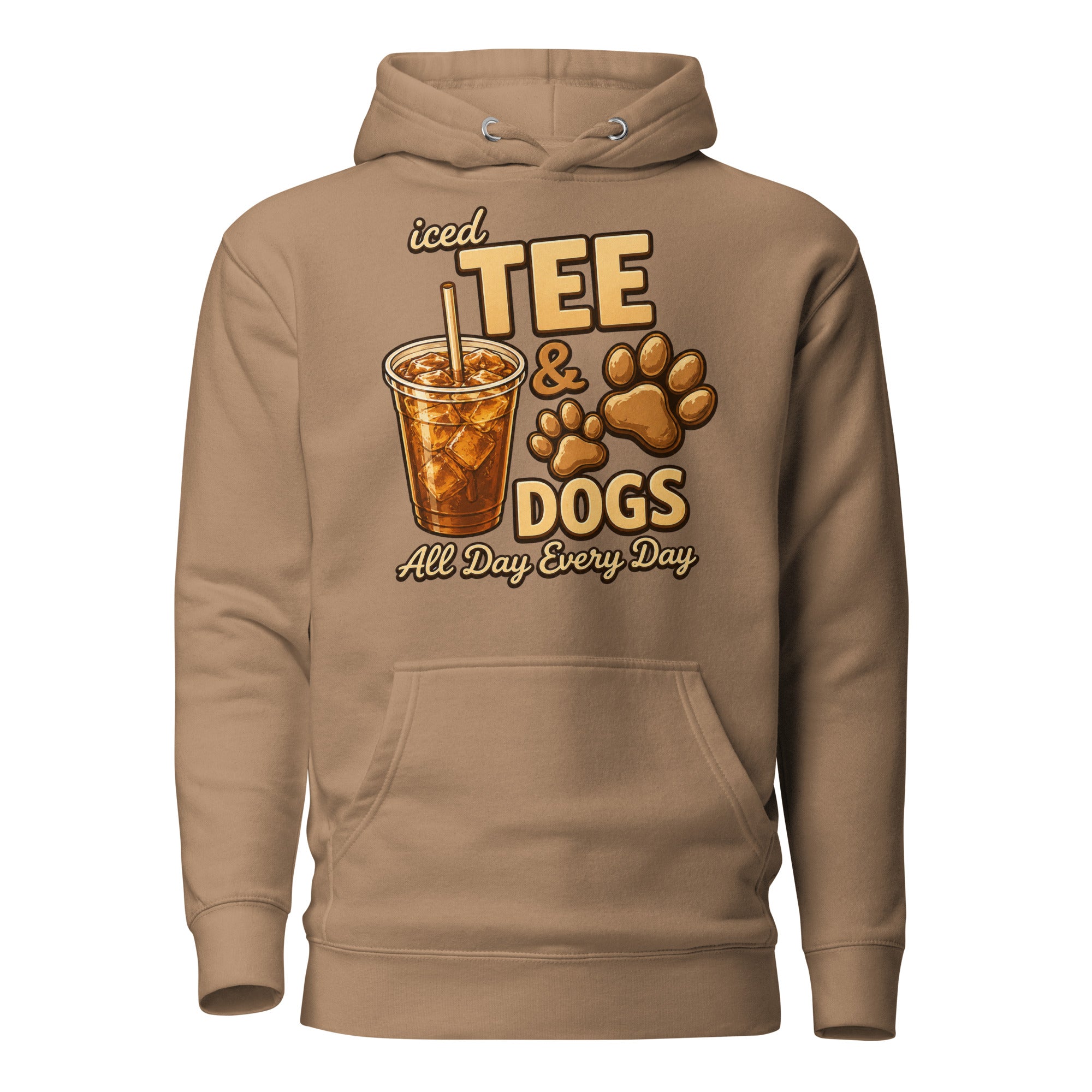 Iced Tea & Dogs All Day Every Day Unisex Hoodie - Funny Dog Lover Tee . Latte