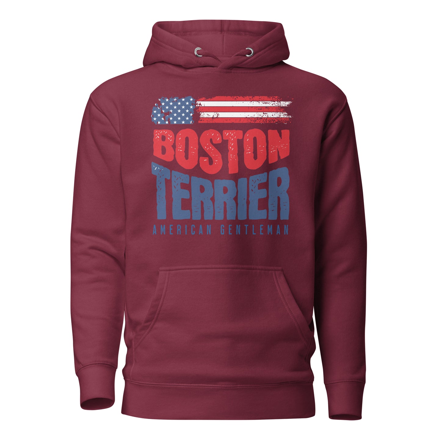 Boston Terrier American Flag Unisex Hoodie – 4th of July Patriotic Dog Tee | USA 250th Birthday Shirt . Maroon