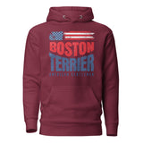 Boston Terrier American Flag Unisex Hoodie – 4th of July Patriotic Dog Tee | USA 250th Birthday Shirt . Maroon