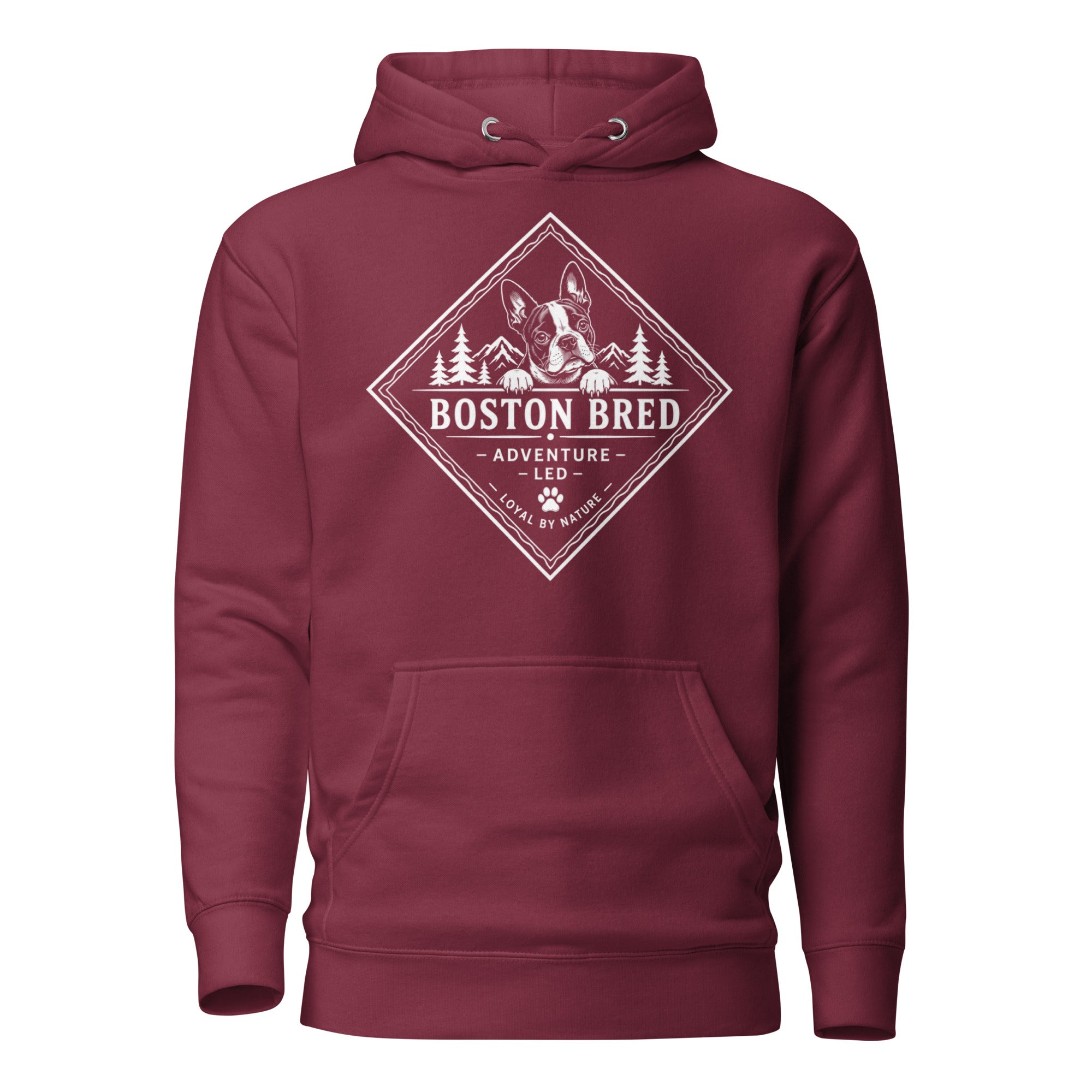 Boston Bred Adventure Led – Outdoor And Hiking Dog Lover Unisex Hoodie . Maroon