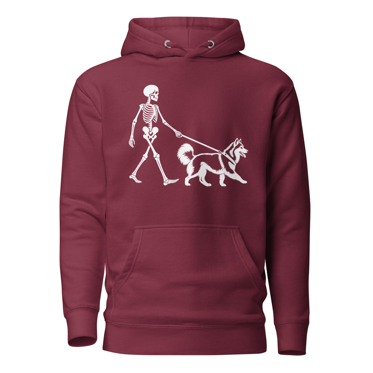 Skeleton Walking Husky Halloween Unisex Hoodie . Maroon
