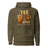 Iced Tea & Dogs All Day Every Day Unisex Hoodie - Funny Dog Lover Tee . Military Green