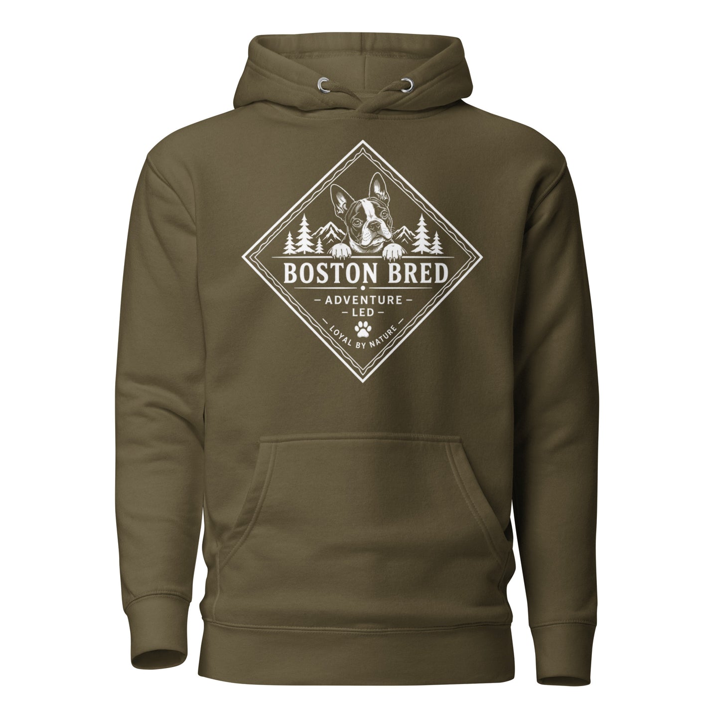 Boston Bred Adventure Led – Outdoor And Hiking Dog Lover Unisex Hoodie . Military Green