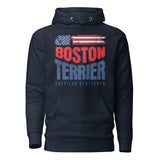 Boston Terrier American Flag Unisex Hoodie – 4th of July Patriotic Dog Tee | USA 250th Birthday Shirt . Navy Blazer