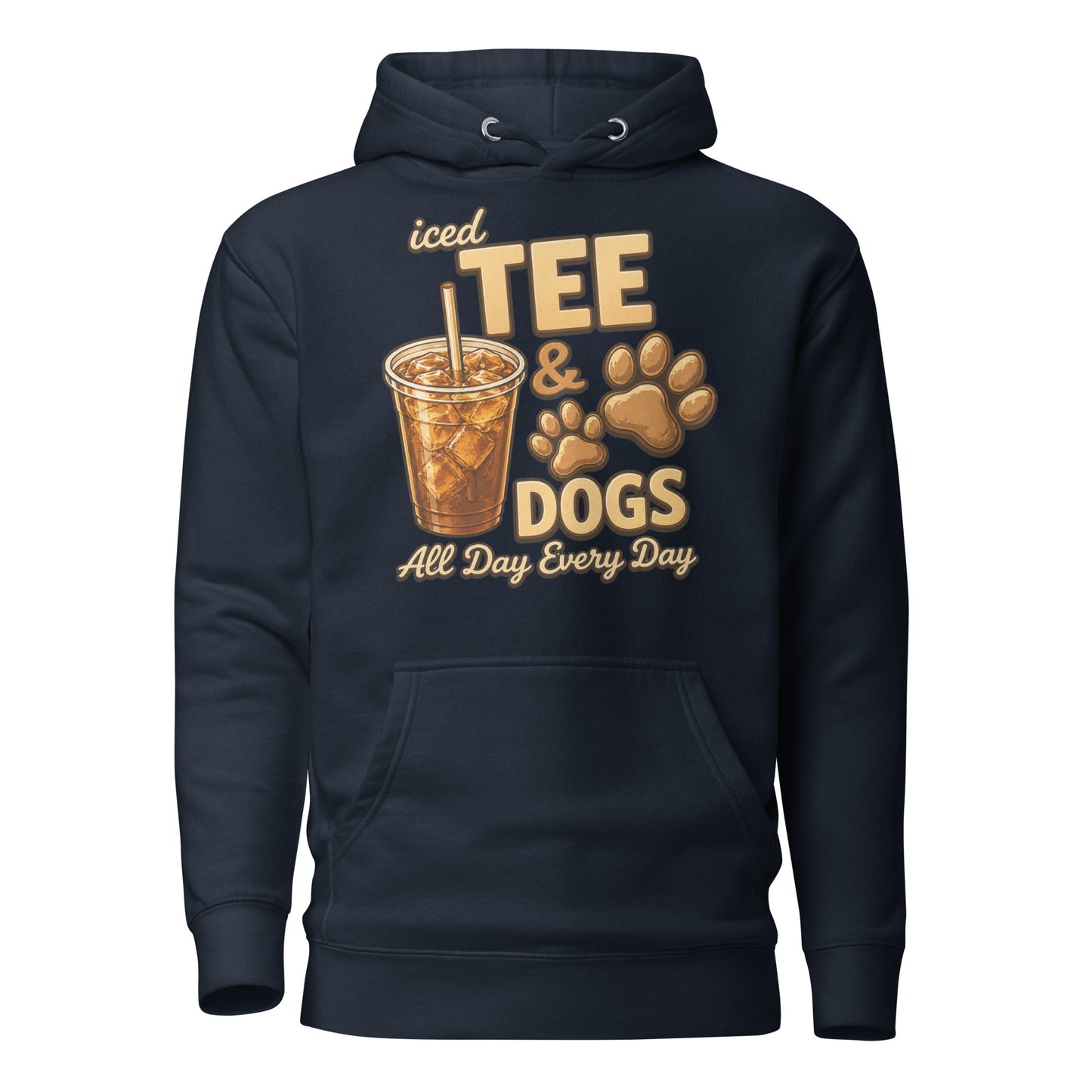 Iced Tea & Dogs All Day Every Day Unisex Hoodie - Funny Dog Lover Tee . Navy Blazer