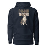 Brindle Boston Terrier Dog Unisex Hoodie . Navy Blazer