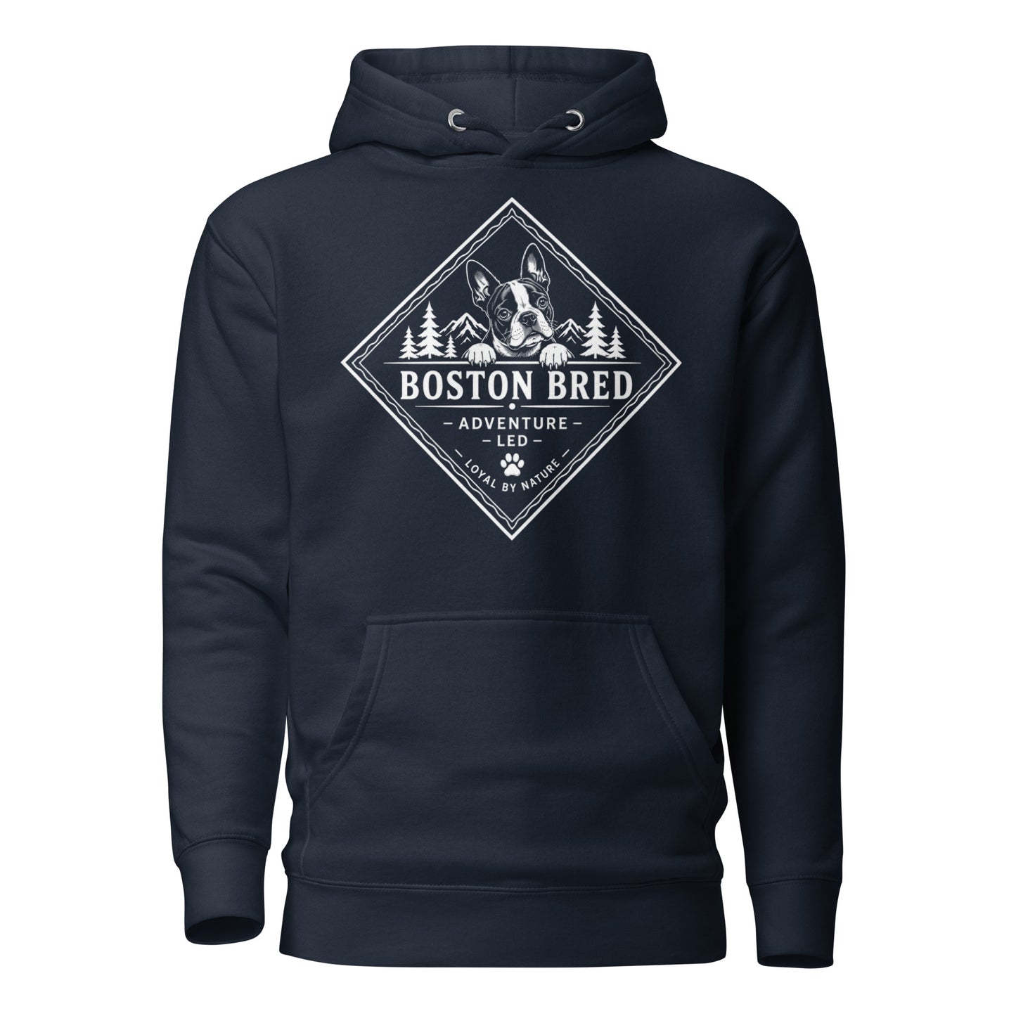 Boston Bred Adventure Led – Outdoor And Hiking Dog Lover Unisex Hoodie . Navy Blazer