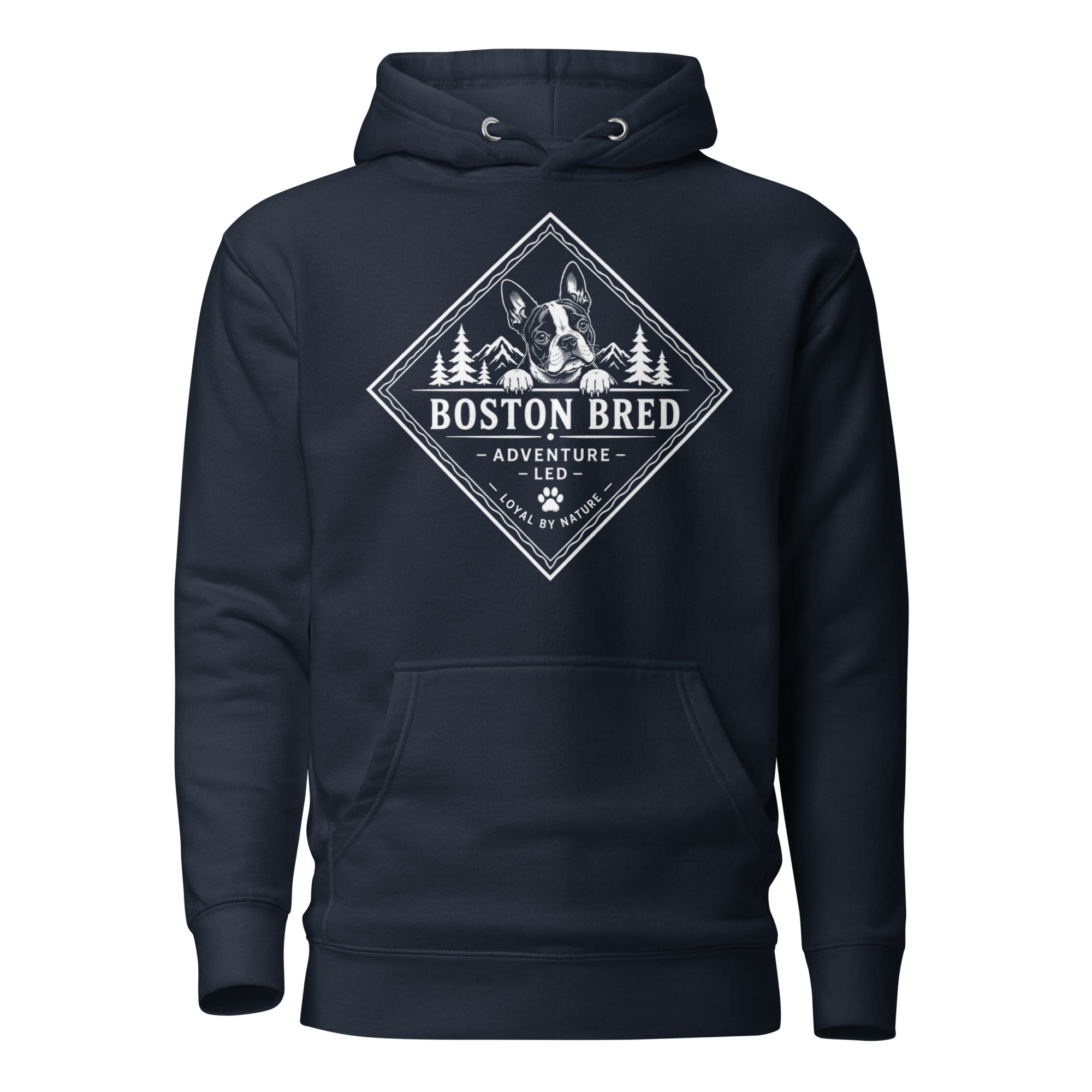 Boston Bred Adventure Led – Outdoor And Hiking Dog Lover Unisex Hoodie . Navy Blazer