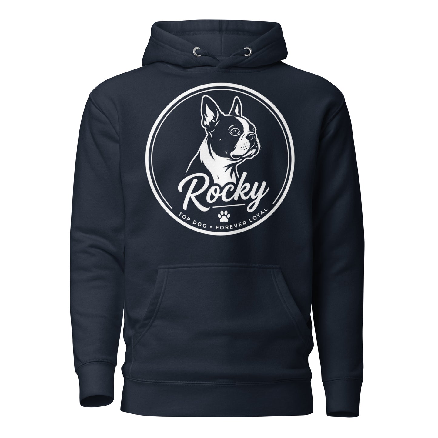 Personalized Dog Silhouette Unisex Premium Hoodie with Custom Name & Tagline . Navy Blazer