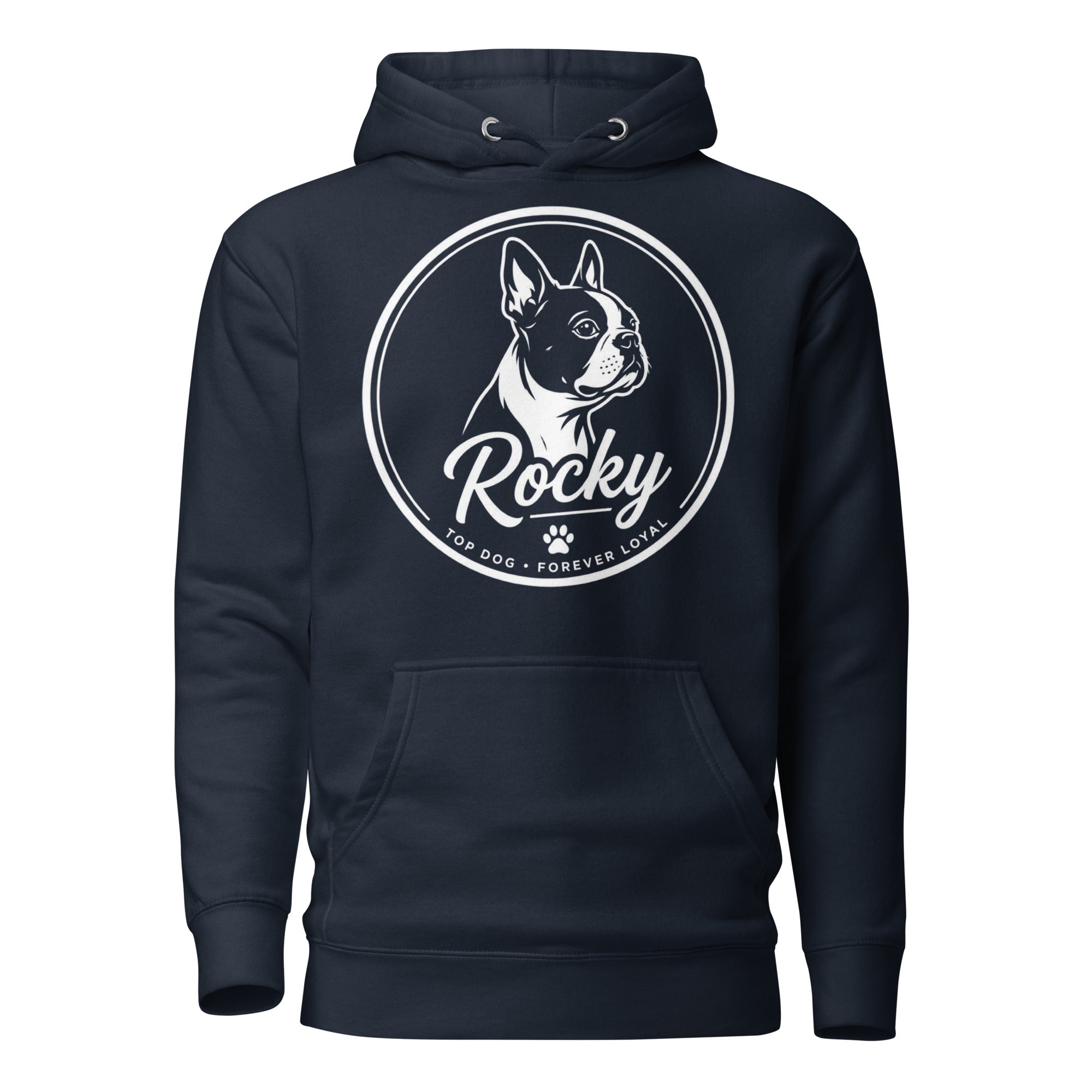 Personalized Dog Silhouette Unisex Premium Hoodie with Custom Name & Tagline . Navy Blazer