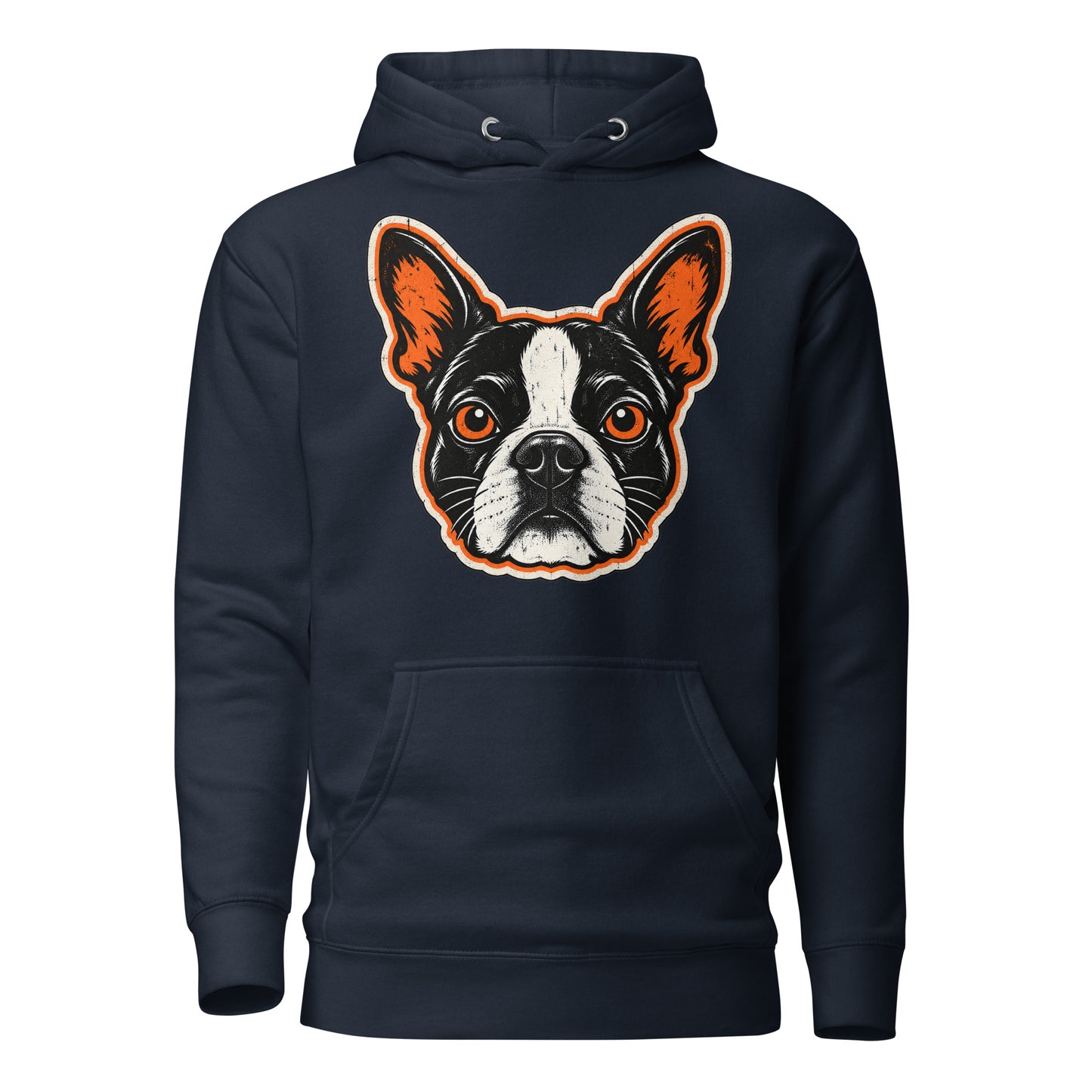 Halloween Boston Terrier Face Unisex Hoodie . Navy Blazer