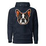 Halloween Boston Terrier Face Unisex Hoodie . Navy Blazer