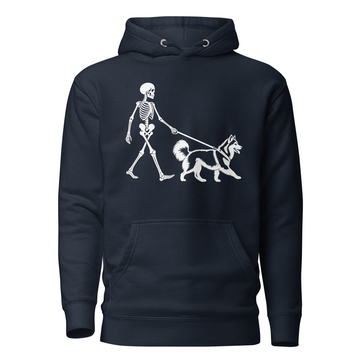 Skeleton Walking Husky Halloween Unisex Hoodie . Navy Blazer