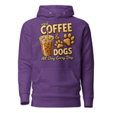 Iced Coffee & Dogs All Day Every Day Unisex Hoodie - Funny Dog Lover Tee . Purple