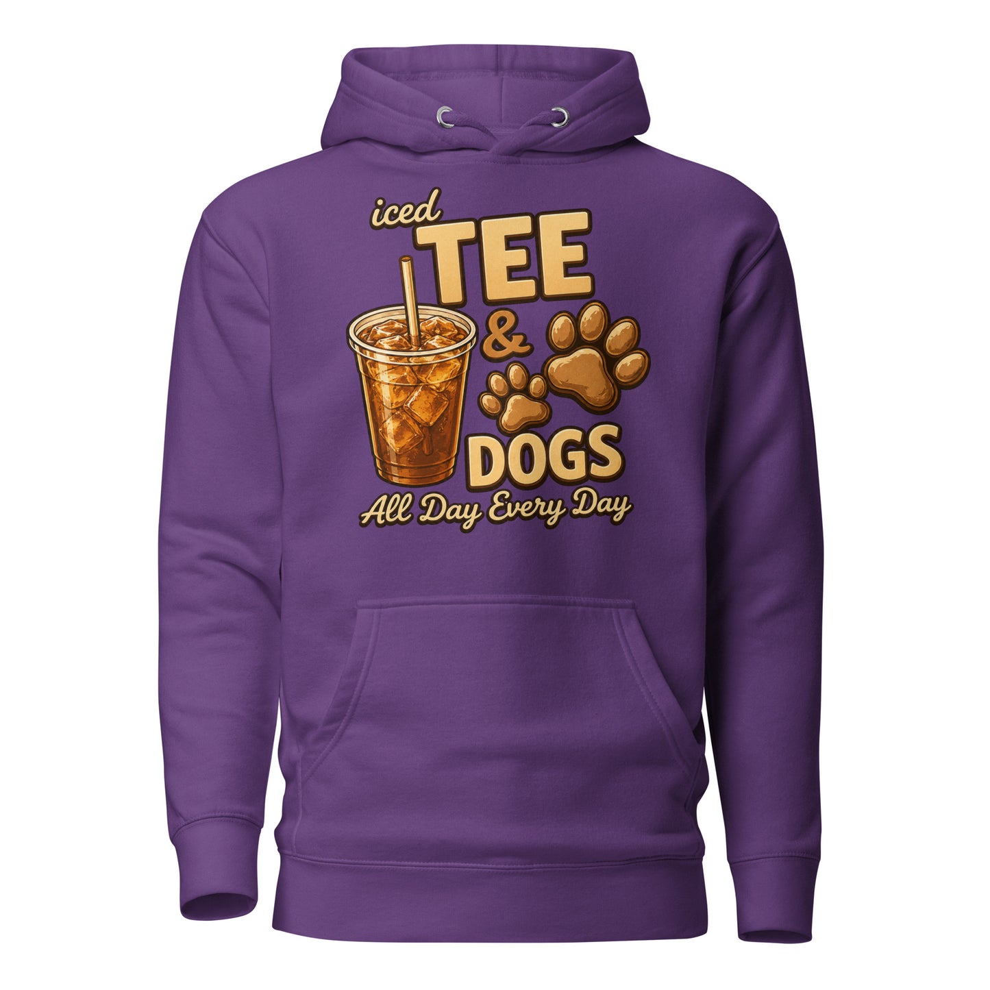 Iced Tea & Dogs All Day Every Day Unisex Hoodie - Funny Dog Lover Tee . Purple