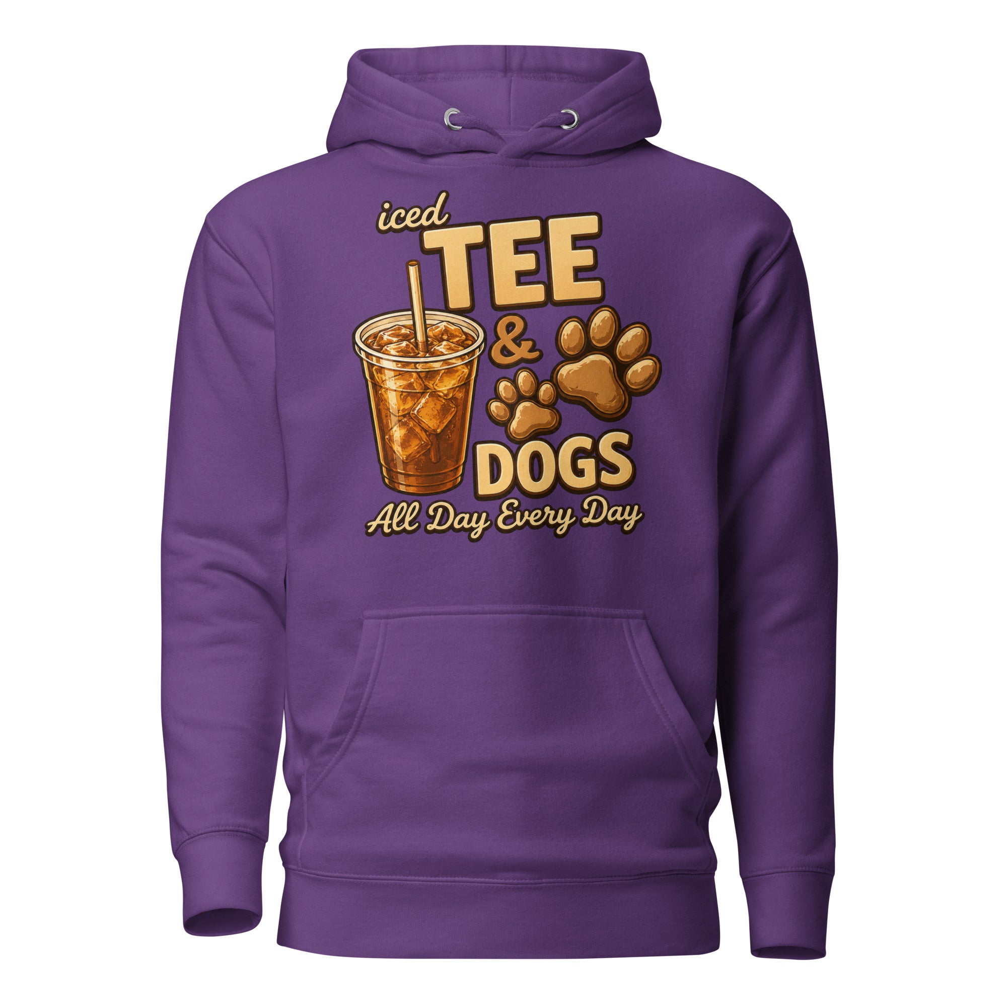 Iced Tea & Dogs All Day Every Day Unisex Hoodie - Funny Dog Lover Tee . Purple