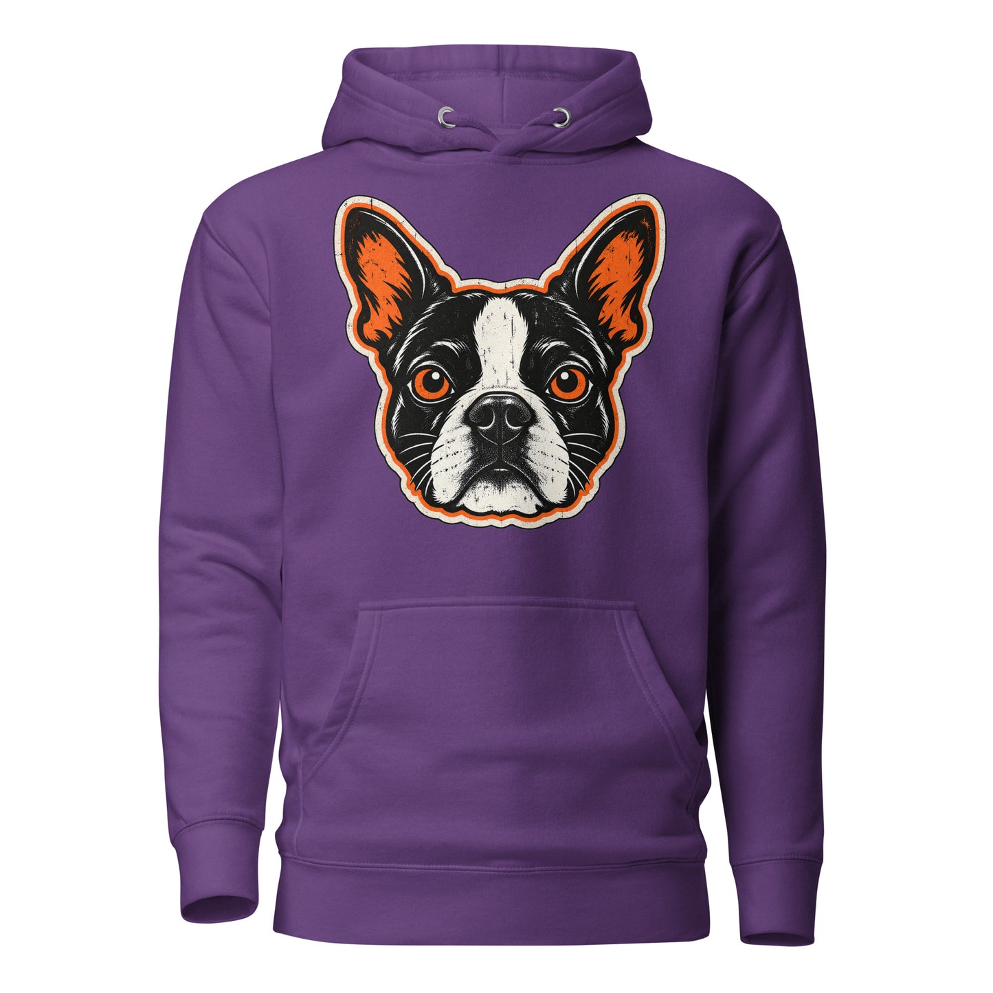 Halloween Boston Terrier Face Unisex Hoodie . Purple