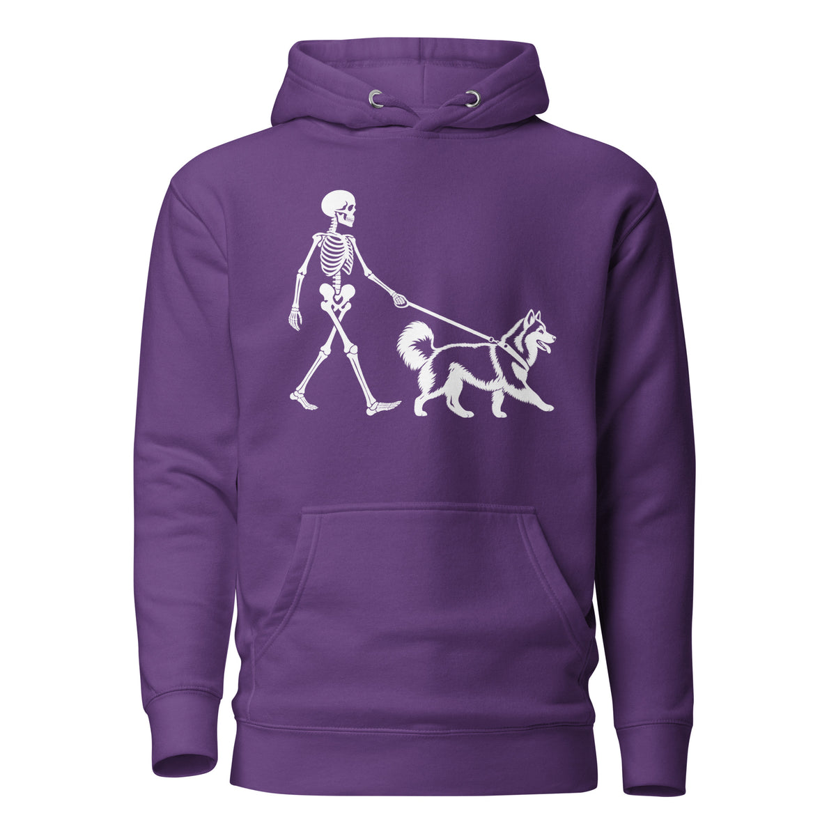 Skeleton Walking Husky Halloween Unisex Hoodie . Purple