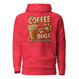 Iced Coffee & Dogs All Day Every Day Unisex Hoodie - Funny Dog Lover Tee . Team Red